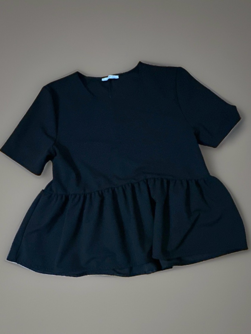 Zara Black Peplum Short-Sleeve Top Sz L